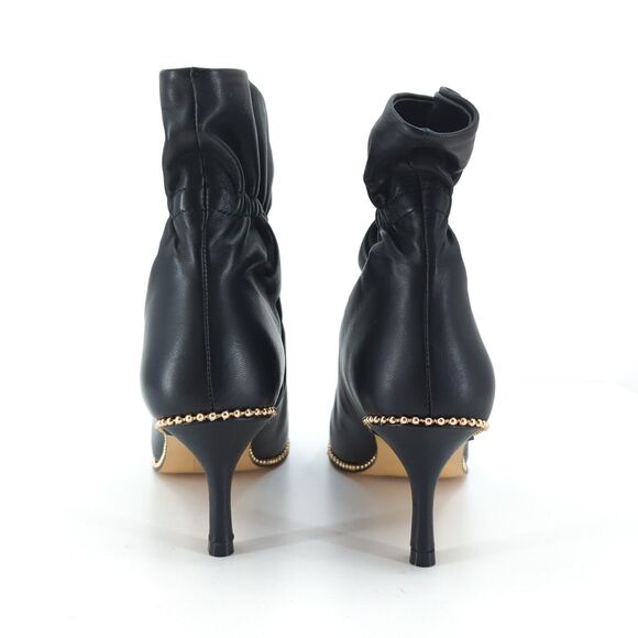 Coach Women 6.5 Wynie Booties Boots Black Leather Slouch Stud Trim Pointed Cinch - Picture 6 of 10